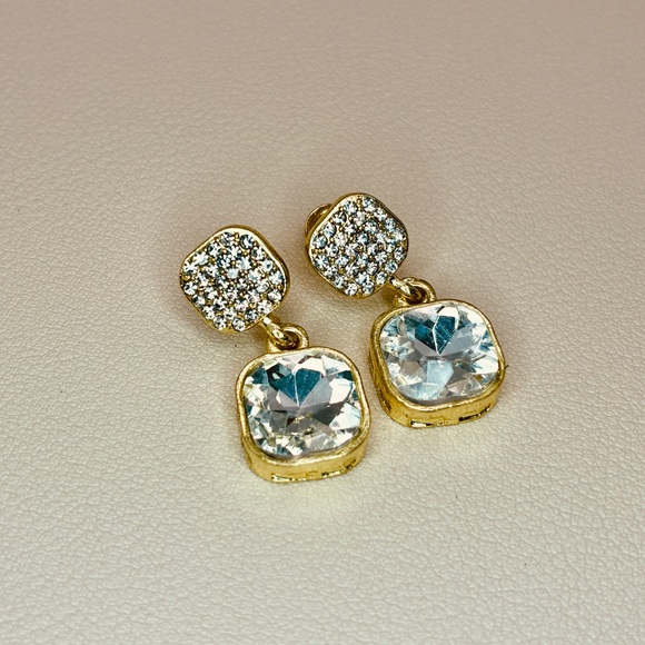 Gold Crystal Dangle Drop Earrings - Picture 3 of 6